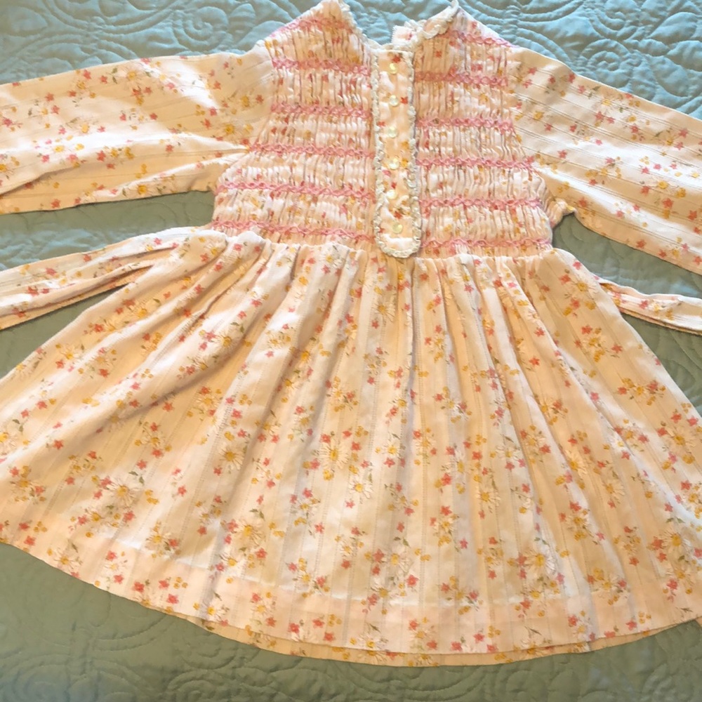 1970s smocked little girl dress